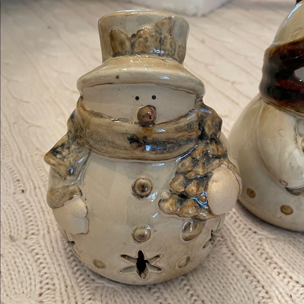 NIB North Lights at Home snowmen tea light holders. Ceramic. Glazed unused tan - Picture 7 of 13